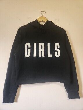 Brunette The Label "GIRLS" Black Cropped Hoodie Size S/M EUC